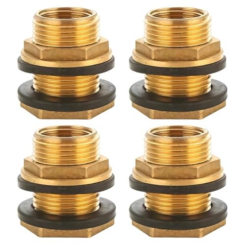 Toyosport 4 Pcs Brass Bulkhead Fittings 12 Inner Thread 34 Outer Thread LongLasting Copper Material Garden Hose Fittings with Rubber Washers Leakproof Easy Installation - Image 1