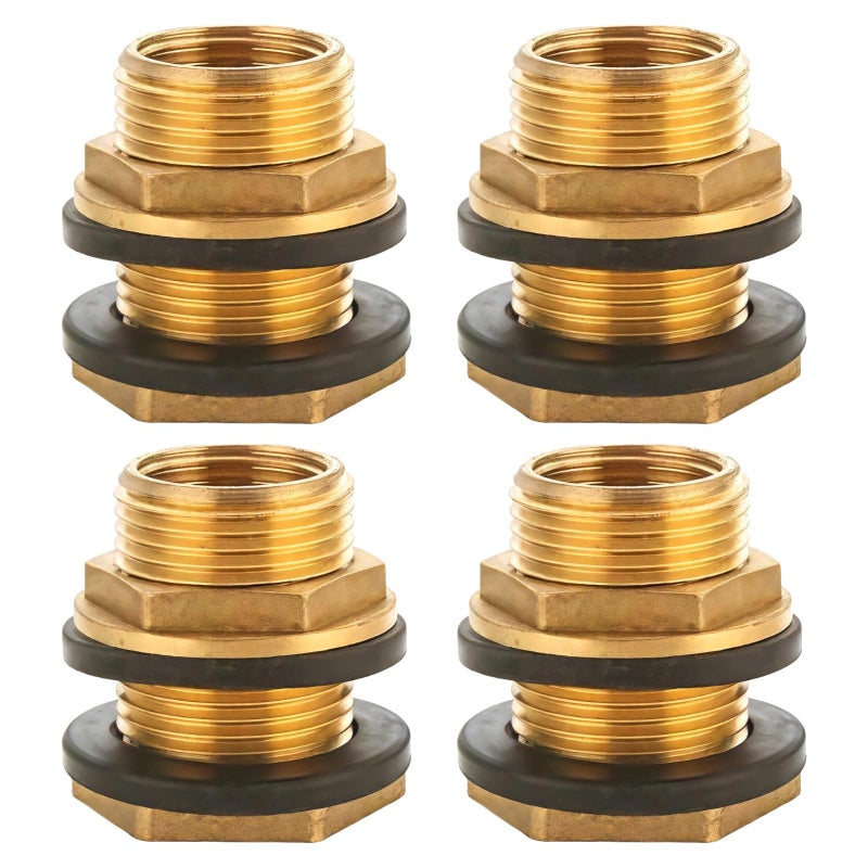 Toyosport 4 Pcs Brass Bulkhead Fittings 12 Inner Thread 34 Outer Thread LongLasting Copper Material Garden Hose Fittings with Rubber Washers Leakproof Easy Installation - Image 2