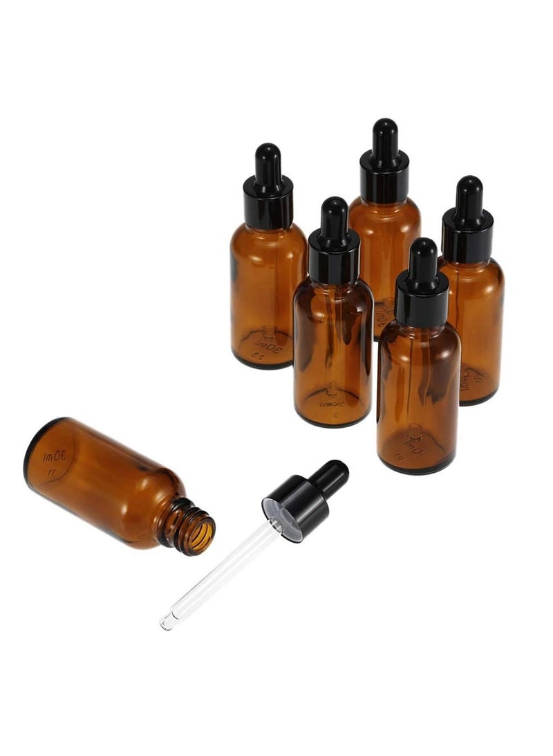 Chabeia Amber Dropper Bottle, Empty Eye Glass Dropper Bottles with Glass Pipette Dropper, Small Sample Glass Bottles for Essential Oil Diffuser, Massage, Beauty Oil Mix (6 Pcs | 30ml) - Image 1