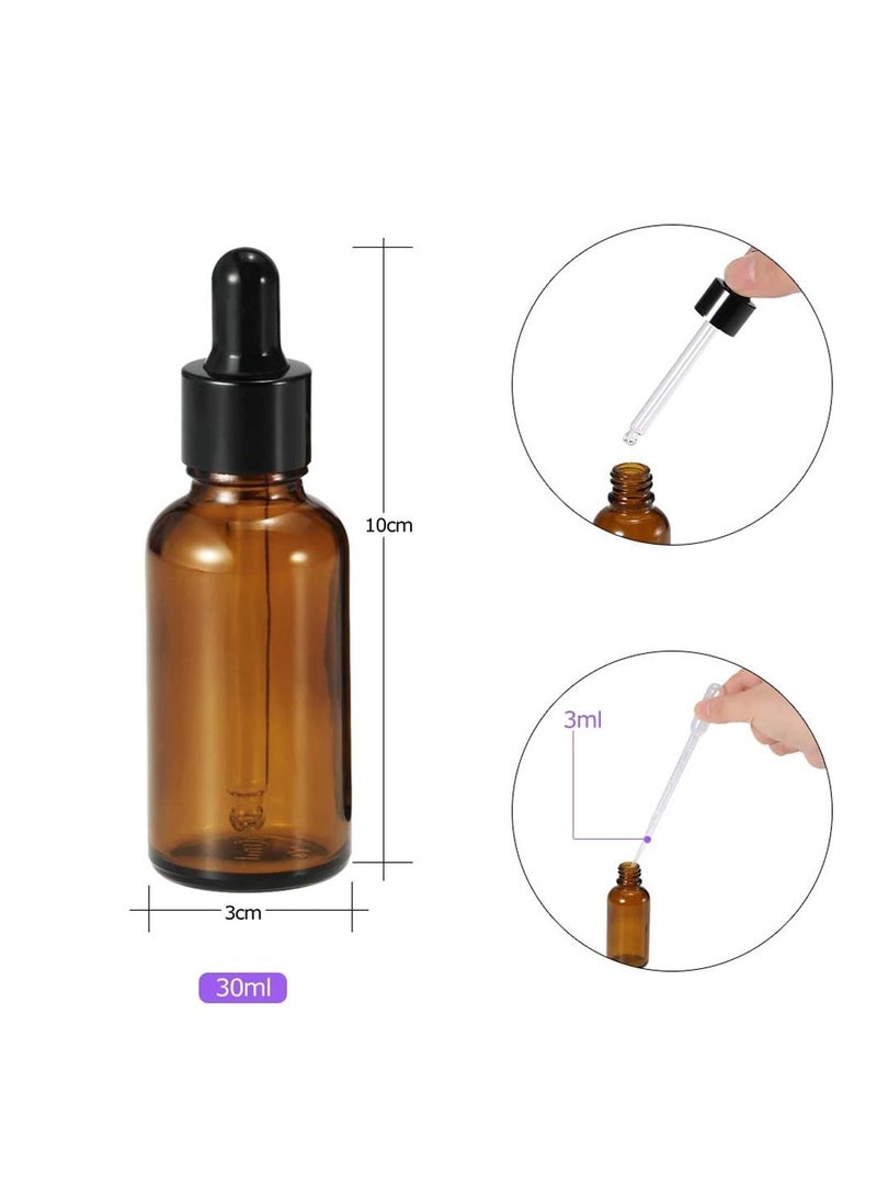 Chabeia Amber Dropper Bottle, Empty Eye Glass Dropper Bottles with Glass Pipette Dropper, Small Sample Glass Bottles for Essential Oil Diffuser, Massage, Beauty Oil Mix (6 Pcs | 30ml) - Image 2