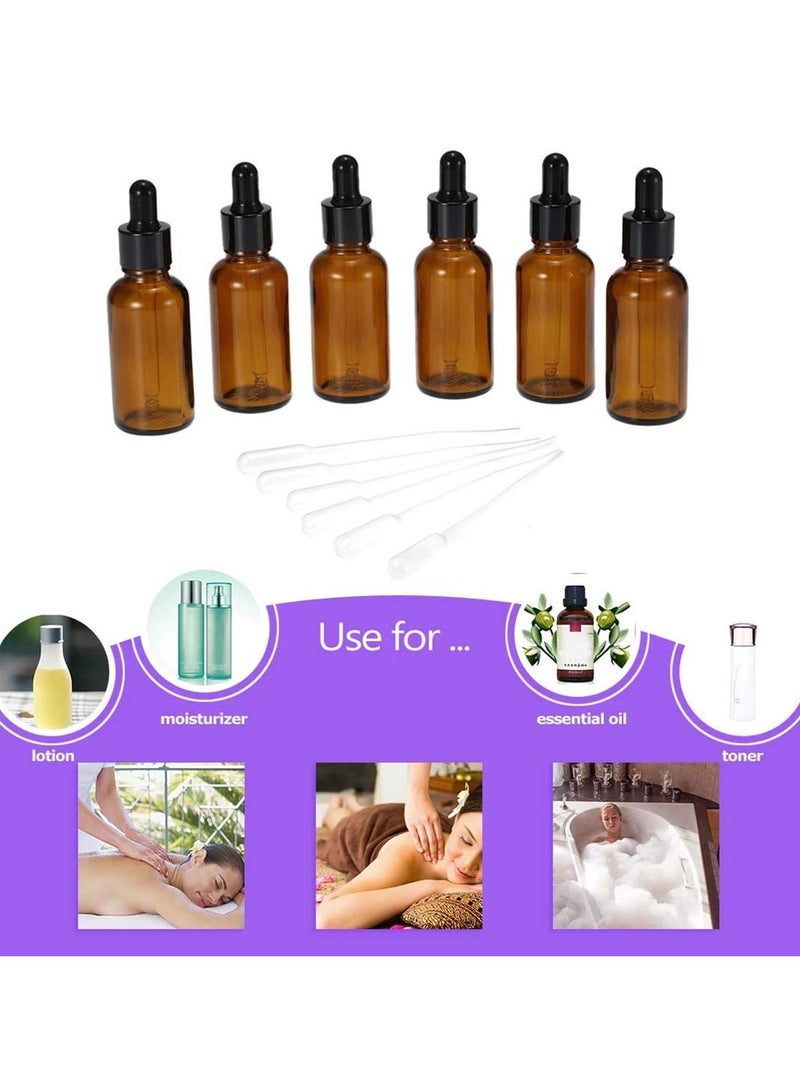 Chabeia Amber Dropper Bottle, Empty Eye Glass Dropper Bottles with Glass Pipette Dropper, Small Sample Glass Bottles for Essential Oil Diffuser, Massage, Beauty Oil Mix (6 Pcs | 30ml) - Image 3