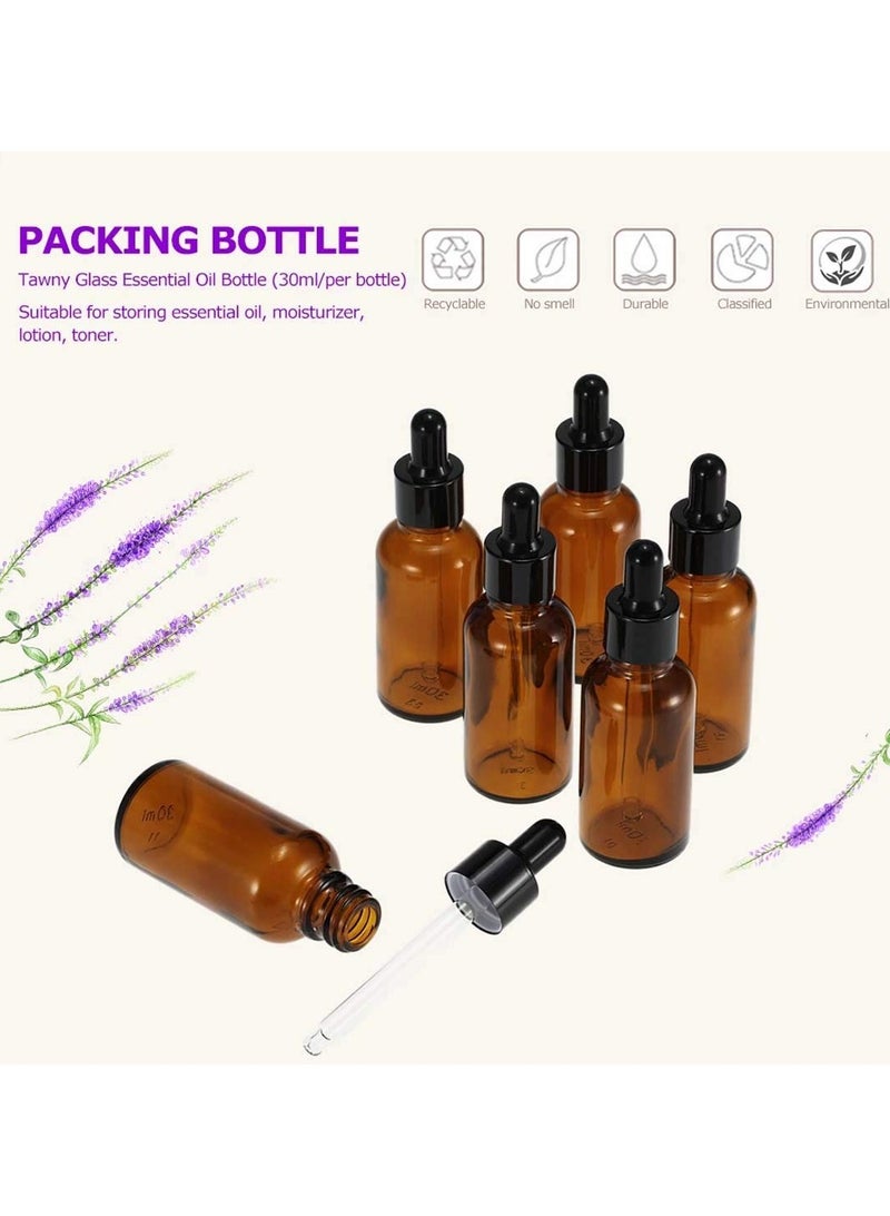 Chabeia Amber Dropper Bottle, Empty Eye Glass Dropper Bottles with Glass Pipette Dropper, Small Sample Glass Bottles for Essential Oil Diffuser, Massage, Beauty Oil Mix (6 Pcs | 30ml) - Image 4