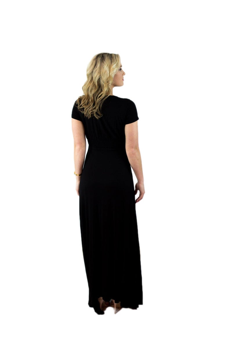 Charm Your Prince Women's Elegant Cap Sleeve Chest Crossover Cocktail Long Maxi Dress Black L - Image 3
