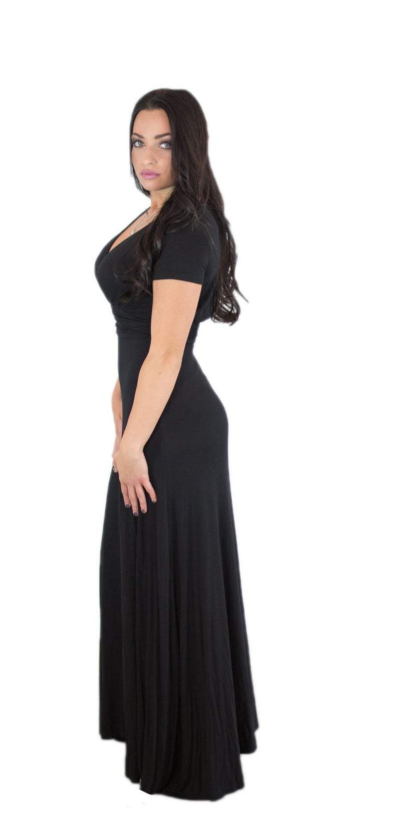 Charm Your Prince Women's Elegant Cap Sleeve Chest Crossover Cocktail Long Maxi Dress Black L - Image 5