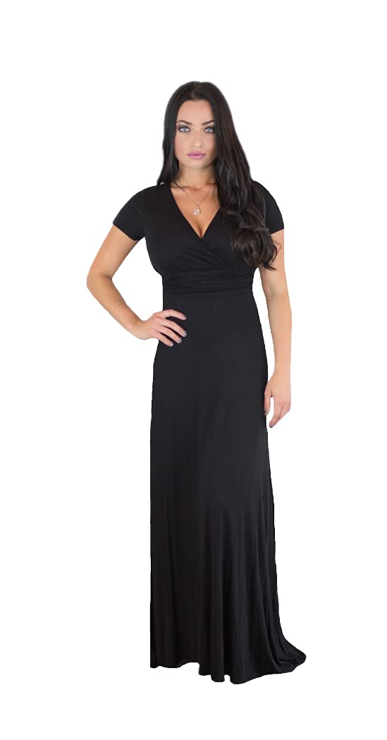 Charm Your Prince Women's Elegant Cap Sleeve Chest Crossover Cocktail Long Maxi Dress Black L - Image 1