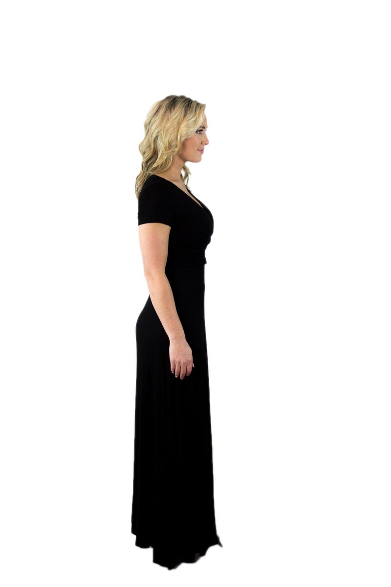 Charm Your Prince Women's Elegant Cap Sleeve Chest Crossover Cocktail Long Maxi Dress Black L - Image 4