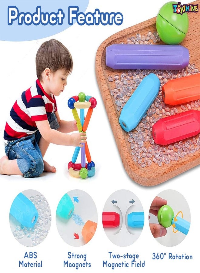 Toyshine 32 Pc Magnetic Roundels Sticks Building Block Constructing & Creative Learning Educational Toy Stem Kit for 3+ yrs Kids - Image 2
