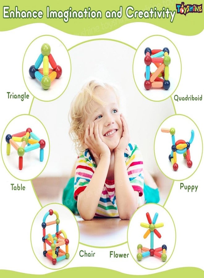 Toyshine 32 Pc Magnetic Roundels Sticks Building Block Constructing & Creative Learning Educational Toy Stem Kit for 3+ yrs Kids - Image 3