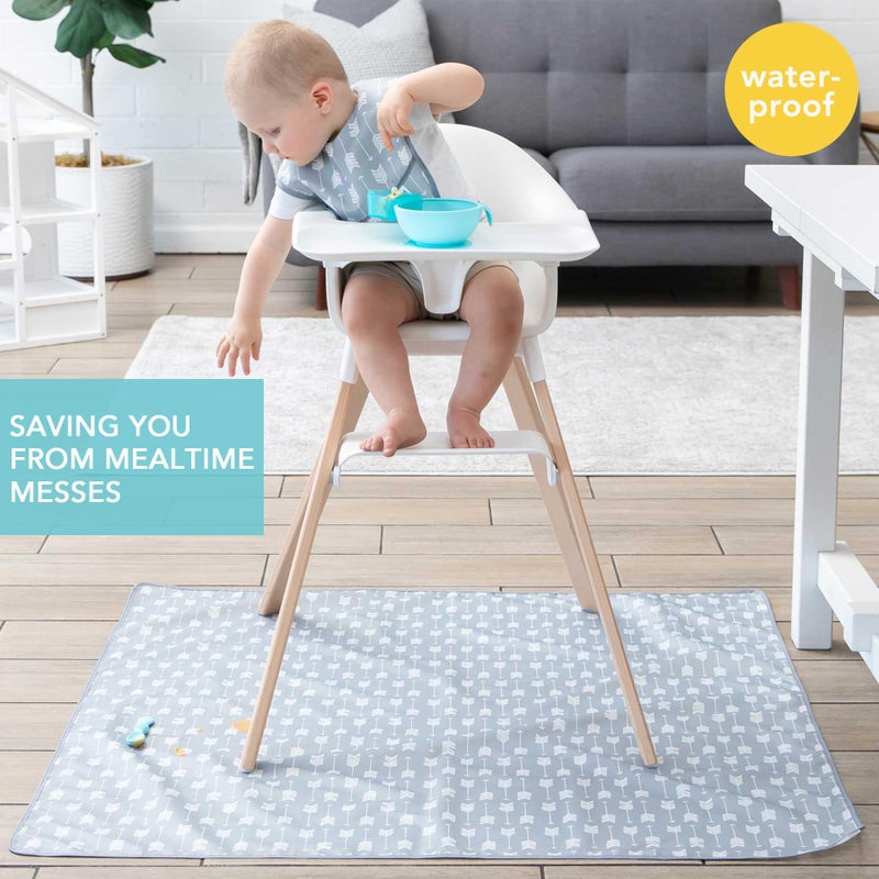 Bumkins Baby Splat Mat for Under High Chair, Babies Toddlers Eating Mess Mat, Waterproof Reusable Cloth for Arts and Crafts, Playtime Mat for Kids, Floors or Tables, Fabric 42inx42in, Gray Arrows - Image 2