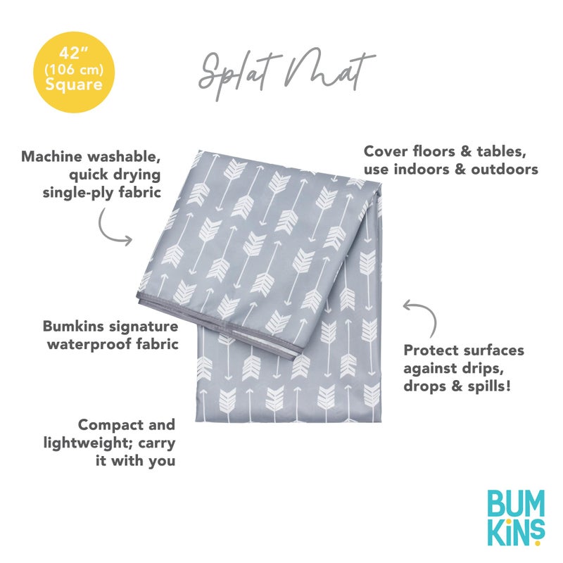 Bumkins Baby Splat Mat for Under High Chair, Babies Toddlers Eating Mess Mat, Waterproof Reusable Cloth for Arts and Crafts, Playtime Mat for Kids, Floors or Tables, Fabric 42inx42in, Gray Arrows - Image 5