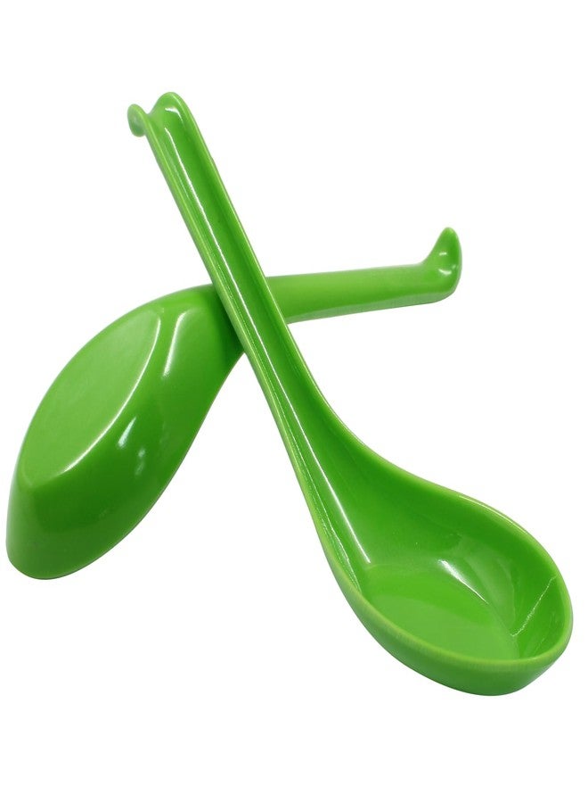 Cionyce 2PCS Asian Soup Spoons, Chinese Japanese Miso Ramen Wonton Dumpling Pho Rice Noodle Soba Soup Spoons, Green Melamine Spoons - Image 1
