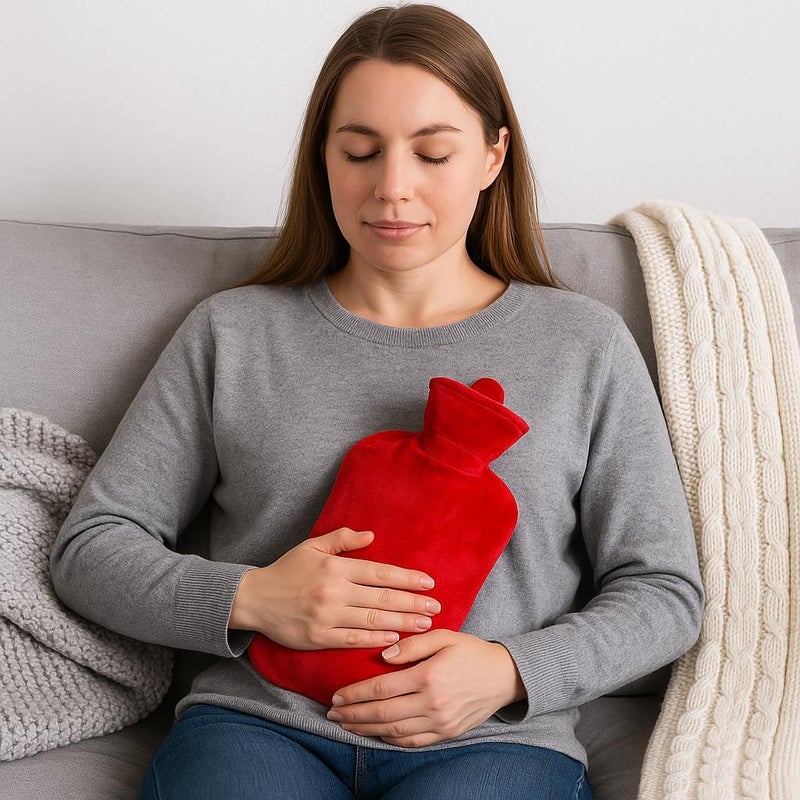 FITTO Hot Water Bottle with Velvet Cover, for Pain Relief, Neck and Shoulders, Feet Warmer, Menstrual Cramps, Hot and Cold Therapy, Assorted Colors - Image 3