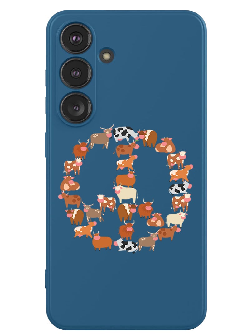 Theodor Protective Slim Fit Case Liquid Silicone Cover with Full Body Protection Anti-Scratch Shockproof Case For Samsung Galaxy S24 (Blue) - Cows - Image 1