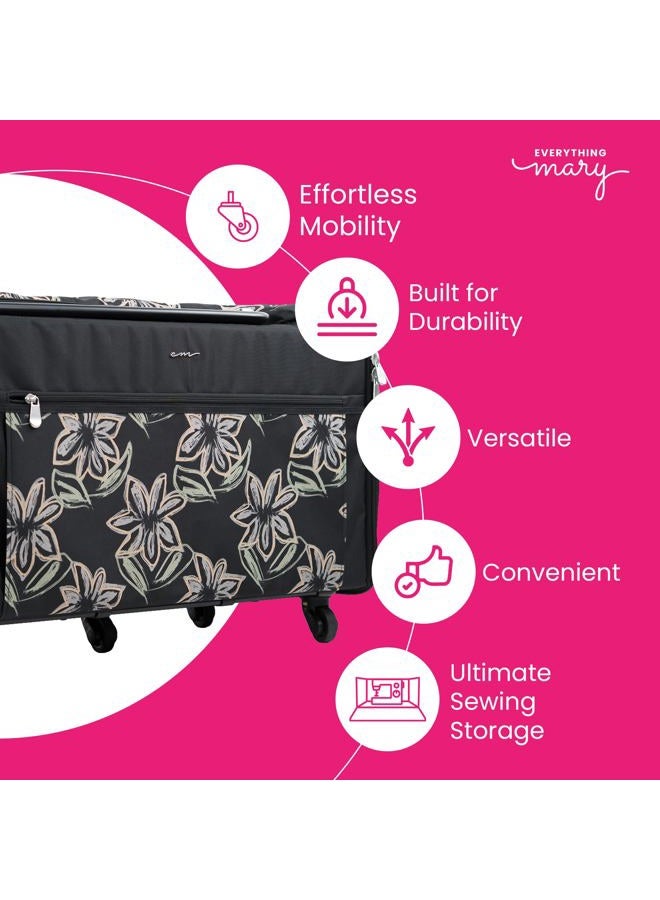 everything Mary Jumbo 5 Wheel Collapsible Rolling Sewing Machine Storage Case, Floral - Image 2