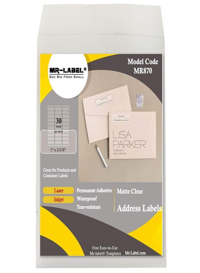 Mr-Label 1"x 2-5/8" Matte Frosted Clear Address Labels - Waterproof and Tear-Resistant - for Inkjet & Laser Printer - for Envelope | Gift Bag | Bottle| Bar Code (50 Sheets Total 1500 Labels) - Image 1
