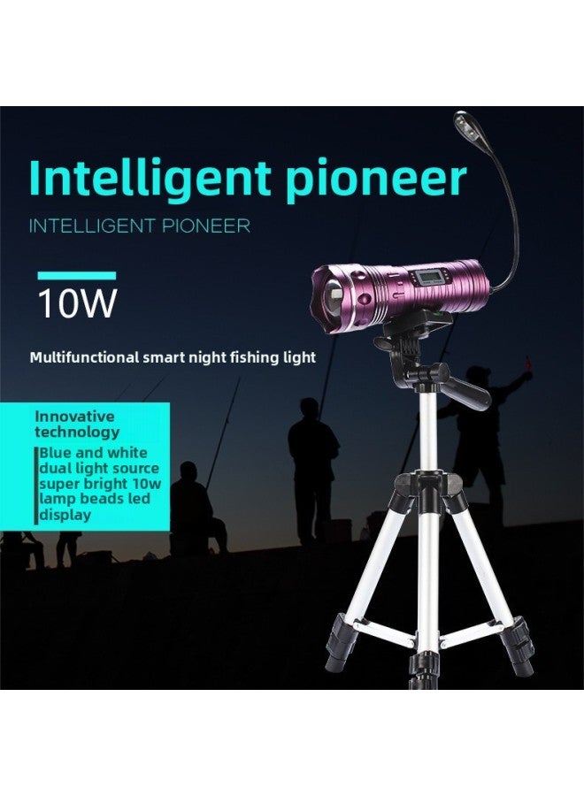 Super Bright Light LED Fishing Light Night Fishing Light Rechargeable F10 Dual Light Source Blue Light High Power Fishing Night Light 