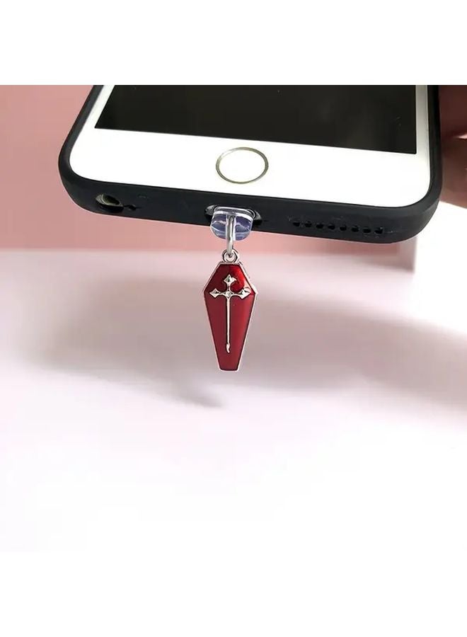 سدادة غبار لهاتف صليب قوطي أحمر لـ iPhone 6 14 Pro Max واقي منفذ شحن من السبائك - Image 2