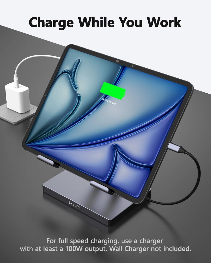 BKELHS iPad Pro USB C Hub Stand, Adapter for iPad Pro M5 M3 M4 13 12.9 11 Inch iPad Air Docking Station 4K 60Hz HDMI, PD, SD/TF Card Reader, 3 USB 3.0, 3.5mm Audio, iPad Accessories Samsung Tablet Dock - Image 5