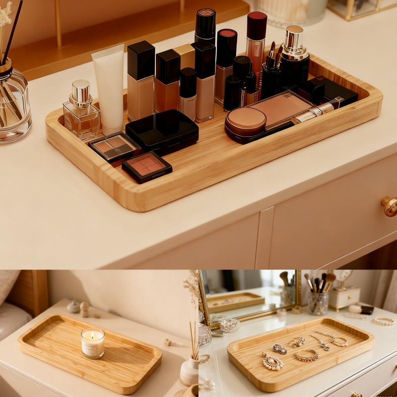 Bayting Bamboo Vanity Bathroom Tray for Counter, Bamboo Tray for Bathroom, Toilet Tank, Perfume 11.8L x 5.9W x 0.8H inch (Bamboo) - Image 4