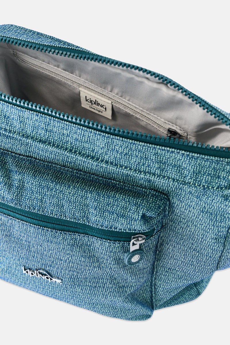 kipling حقيبة كتف نسائية بشعار العلامة التجارية مع حلقة مفاتيح، خضراء - Image 3