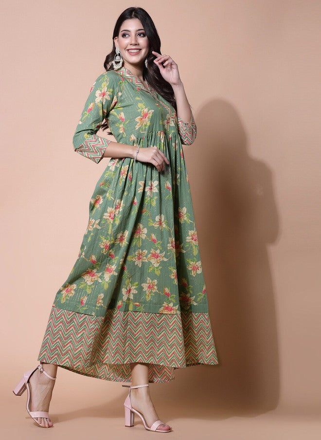 LARGISH Floral Printed V-Neck Wrap Maxi Ethnic Dress - Image 3