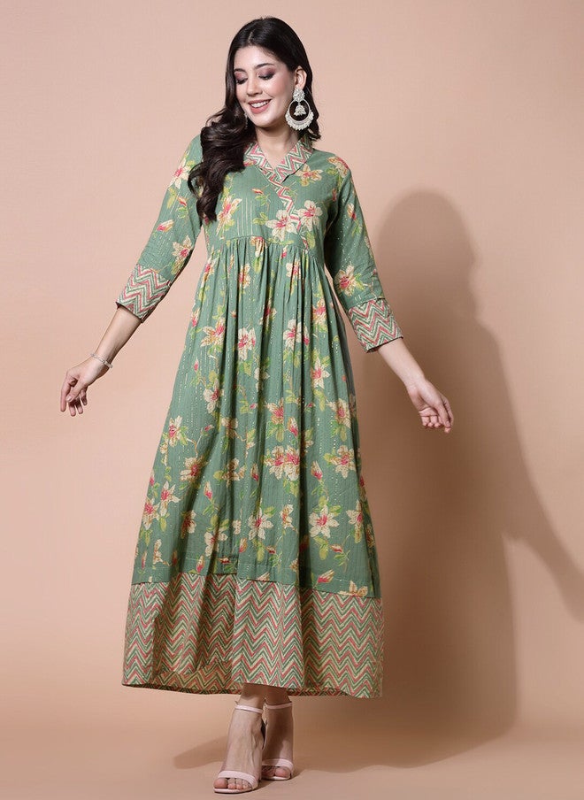 LARGISH Floral Printed V-Neck Wrap Maxi Ethnic Dress - Image 1