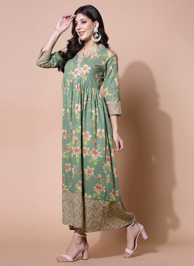 LARGISH Floral Printed V-Neck Wrap Maxi Ethnic Dress - Image 4