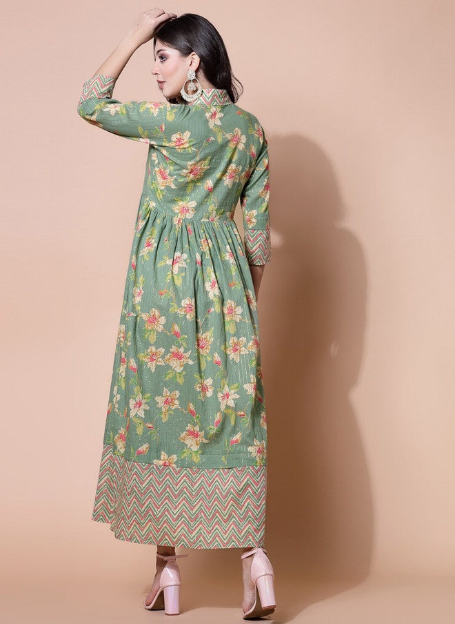 LARGISH Floral Printed V-Neck Wrap Maxi Ethnic Dress - Image 5