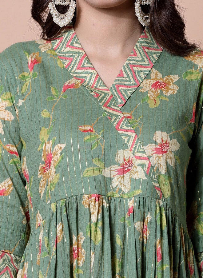 LARGISH Floral Printed V-Neck Wrap Maxi Ethnic Dress - Image 2