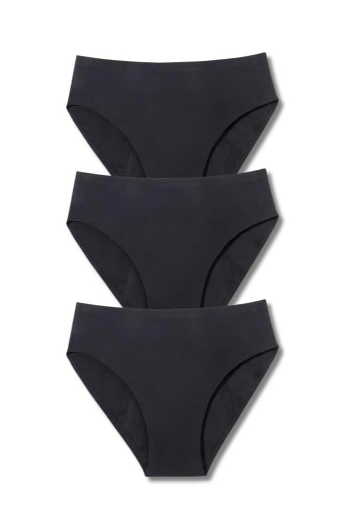 bodi fresh High Waist Seamless Period Underwear Leakproof Teens, Postpartum - Heavy Flow, Black - Pack of 3 - Image 1