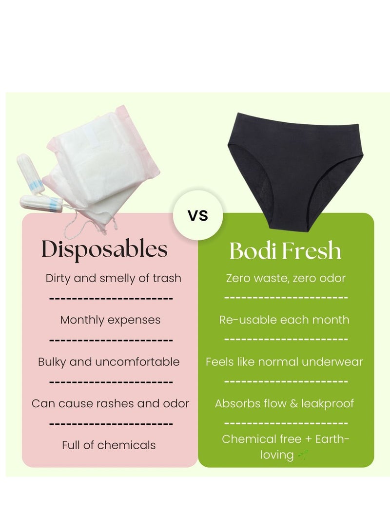 bodi fresh High Waist Seamless Period Underwear Leakproof Teens, Postpartum - Heavy Flow, Black - Pack of 3 - Image 2