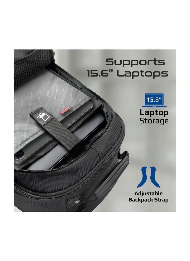 Trolley Bag, 2-in-1 Lightweight 15.6-inch Laptop Trolley Backpack with Telescoping Handle, Adjustable Straps, Water Resistance and In-Line Wheels for MacBook Air, iPad, Dell XPS 13, Compact-TR