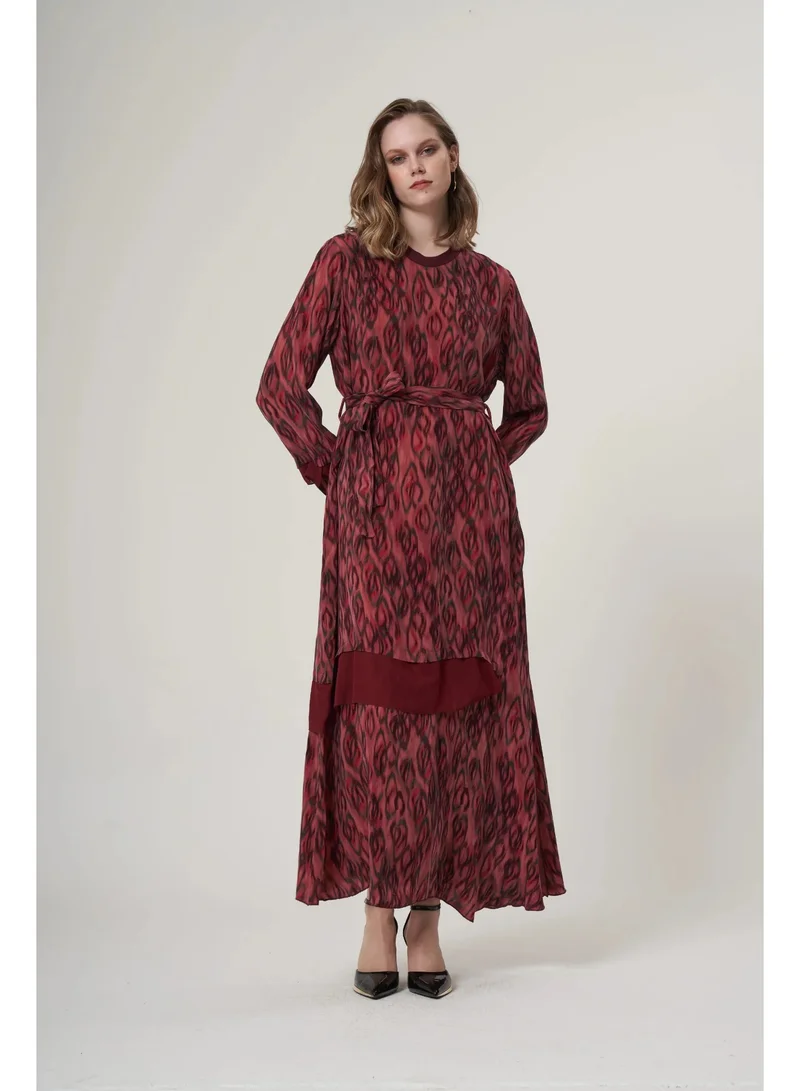Patterned Maxi Plus Size Dress - Burgundy