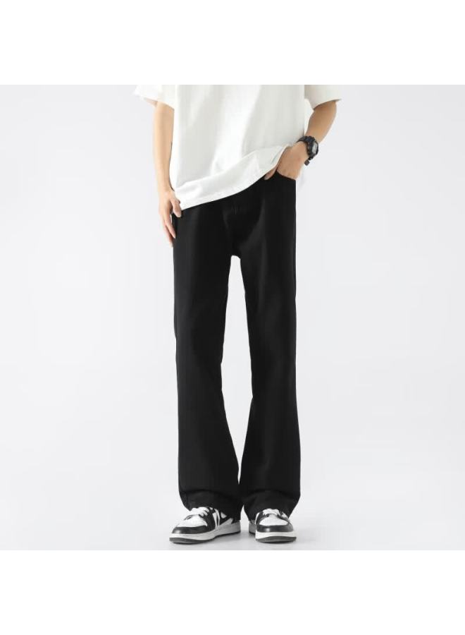 Poum High Street American Style Slight Flare Jeans For Men Spring Summer Vintage Casual Washed Loose Pants G151 Black 3XL - Image 4