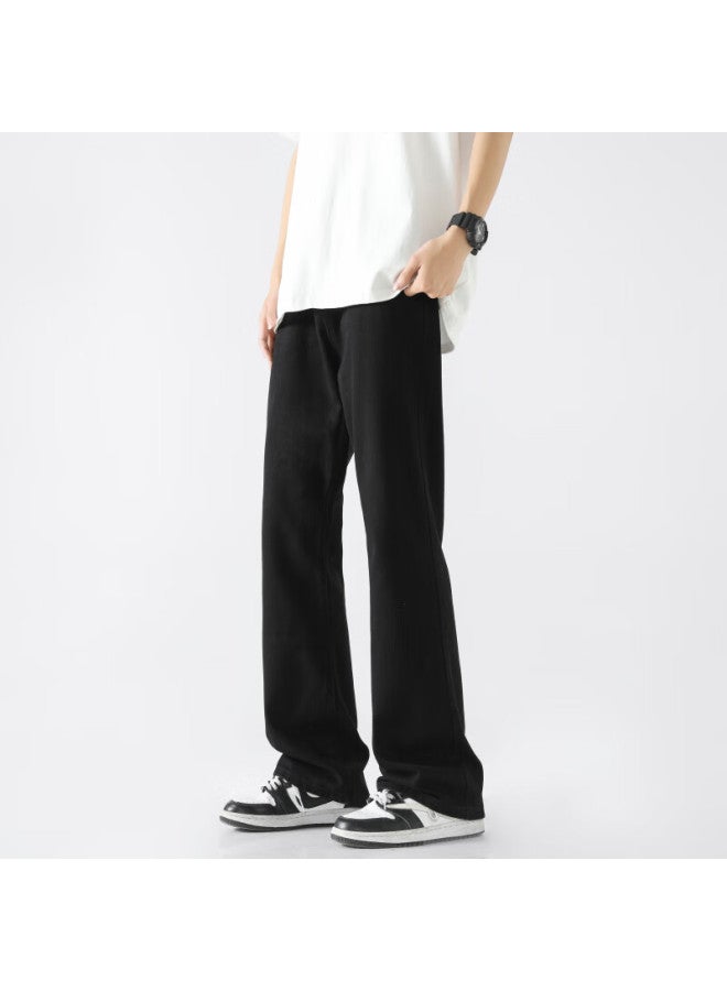 Poum High Street American Style Slight Flare Jeans For Men Spring Summer Vintage Casual Washed Loose Pants G151 Black 3XL - Image 3