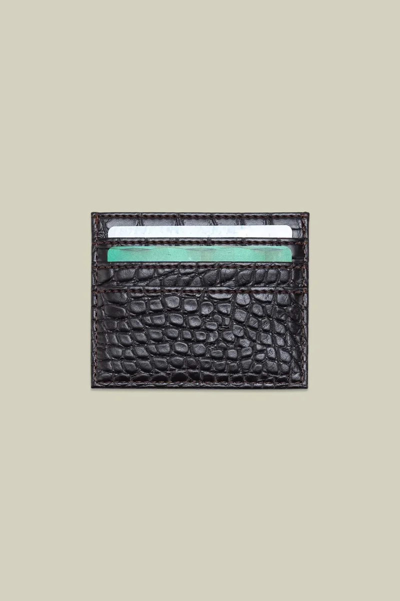 Doppelganger Men's card holder in matt crocodile-effect faux leather - DK Brown