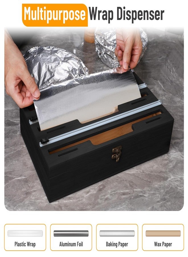 Allinside Magnetic Plastic Wrap Dispenser with Cutter, 3 in 1 Refrigerator Bamboo Wood Organizer for Tin Foil, Baking, Wax Paper Holder Kitchen Storage Box Compatible with 12.9" Roll, Black (3 Layer) - Image 5