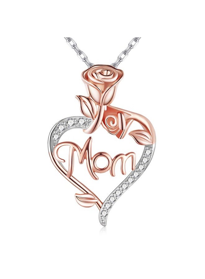 Desimtion Sterling Silver Heart Rose Necklaces for Women,Birthday Mothers Day Jewelry Gifts for Her Girlfriend Wife Mom, Gold Plated, Cubic Zirconia - Image 1