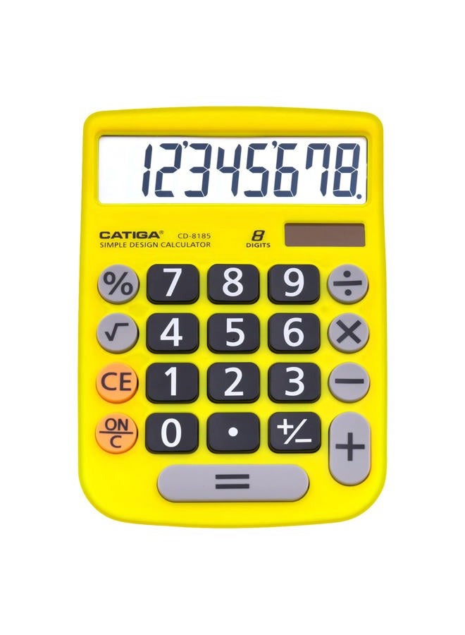 CATIGA Desktop Calculator 8 Digit with Solar Power and LCD Display, Big Buttons, for Home, Office, School, Class and Business, 4 Function Small Basic Calculators for Desk, CD-8185 - Image 1