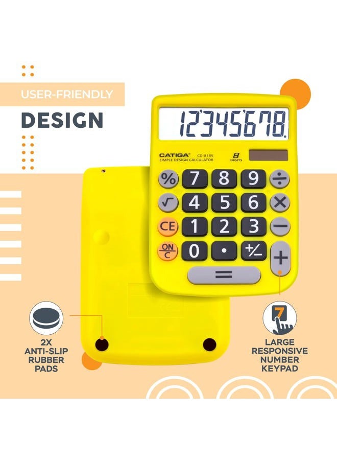 CATIGA Desktop Calculator 8 Digit with Solar Power and LCD Display, Big Buttons, for Home, Office, School, Class and Business, 4 Function Small Basic Calculators for Desk, CD-8185 - Image 5