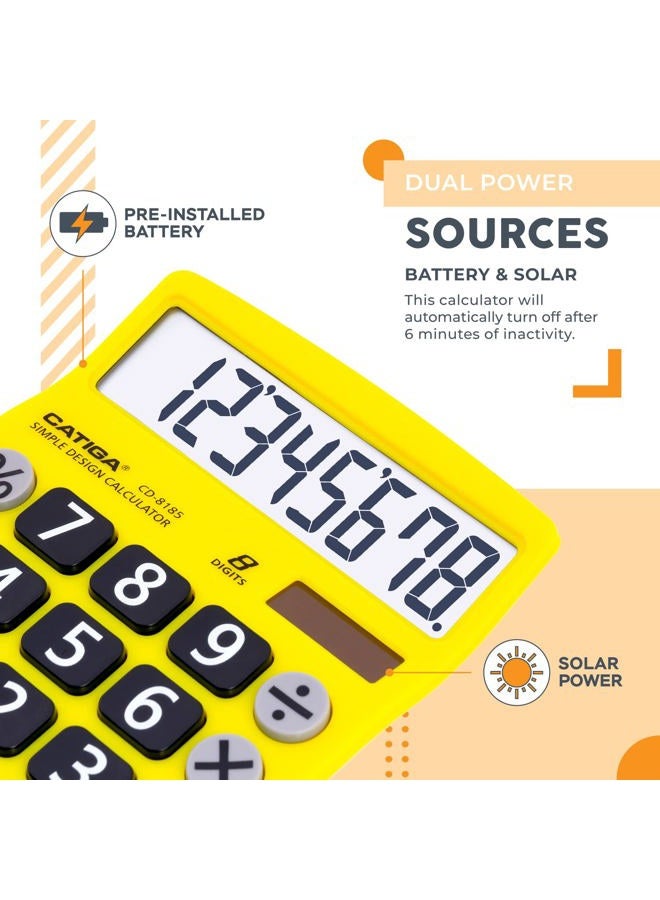 CATIGA Desktop Calculator 8 Digit with Solar Power and LCD Display, Big Buttons, for Home, Office, School, Class and Business, 4 Function Small Basic Calculators for Desk, CD-8185 - Image 4