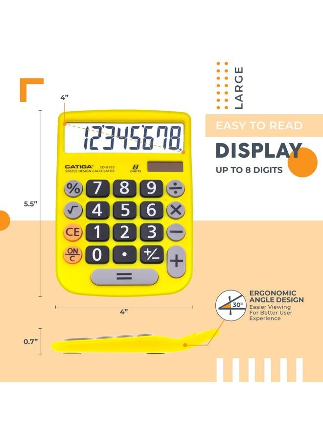 CATIGA Desktop Calculator 8 Digit with Solar Power and LCD Display, Big Buttons, for Home, Office, School, Class and Business, 4 Function Small Basic Calculators for Desk, CD-8185 - Image 2