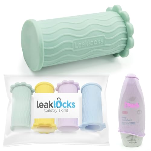 Rinseroo LeakLocks® Toiletry Skins™ Elastic Sleeve for Leak Proofing Travel Container in Luggage. For Standard and Travel Sized Toiletries. Reusable Accessory for Travel Bag Suitcase and Carry-on Luggage - Image 1