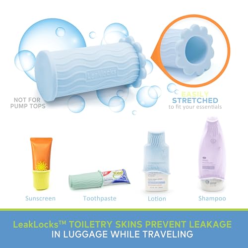 Rinseroo LeakLocks® Toiletry Skins™ Elastic Sleeve for Leak Proofing Travel Container in Luggage. For Standard and Travel Sized Toiletries. Reusable Accessory for Travel Bag Suitcase and Carry-on Luggage - Image 5