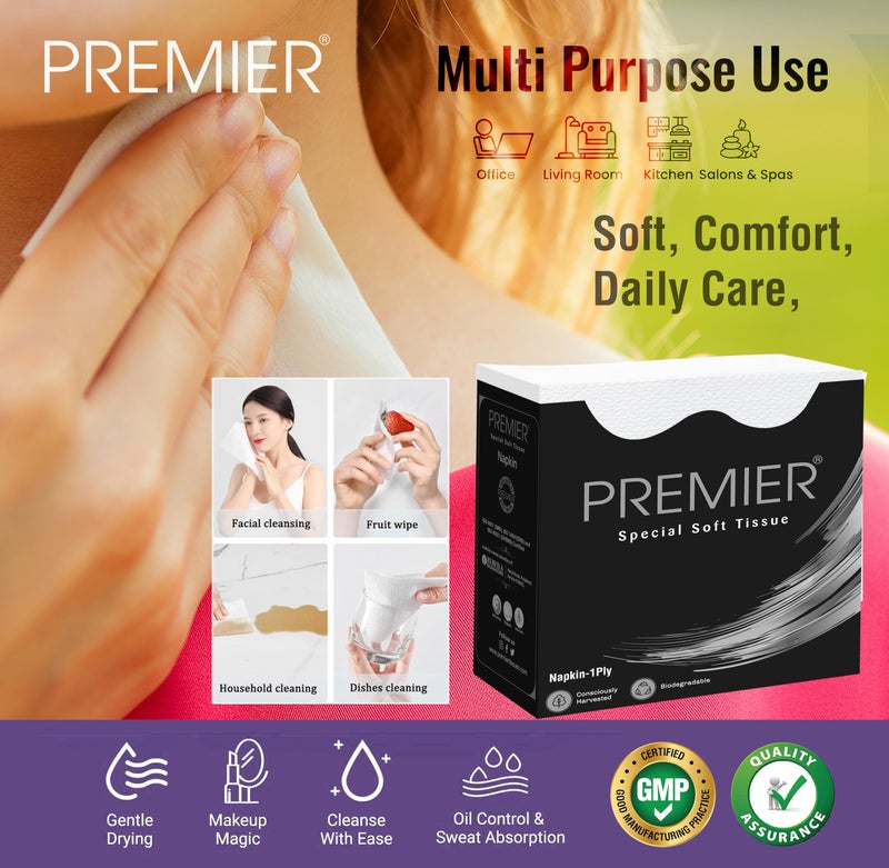 Premier Tissue Paper Napkins, 1 Ply - 90 Pulls (Pack of 4), 360 sheets | Special Soft Tissue Napkins for Salons & Spa, Perfect for event, offices - Image 2