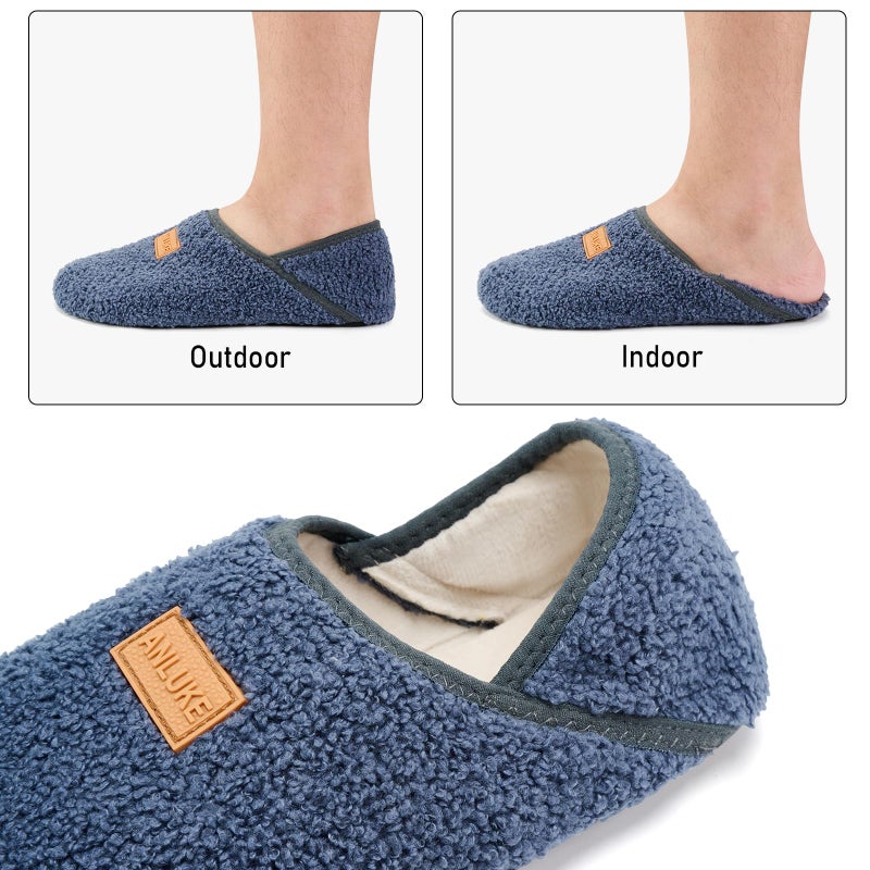 ANLUKE Slipper for Women Men Slipper Socks Fuzzy House Shoes Rubber Sole Slip On Soft-Lightweight Non Slip Indoor/Outdoor Blue Grey - Image 4
