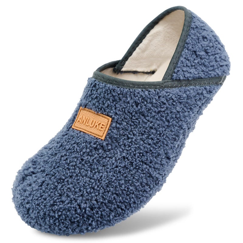 ANLUKE Slipper for Women Men Slipper Socks Fuzzy House Shoes Rubber Sole Slip On Soft-Lightweight Non Slip Indoor/Outdoor Blue Grey - Image 3