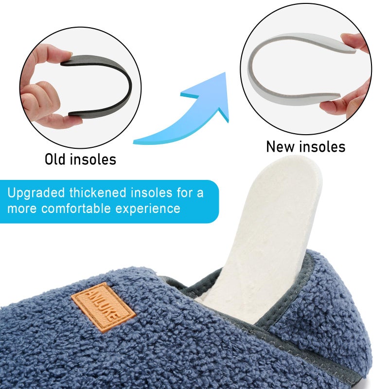 ANLUKE Slipper for Women Men Slipper Socks Fuzzy House Shoes Rubber Sole Slip On Soft-Lightweight Non Slip Indoor/Outdoor Blue Grey - Image 5