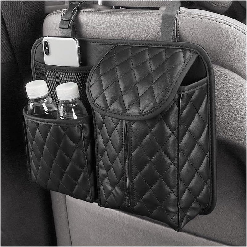 JNNJ Car Back Seat Organiser - PU Leather Hanging Storage Bag with Adjustable Straps - Image 1