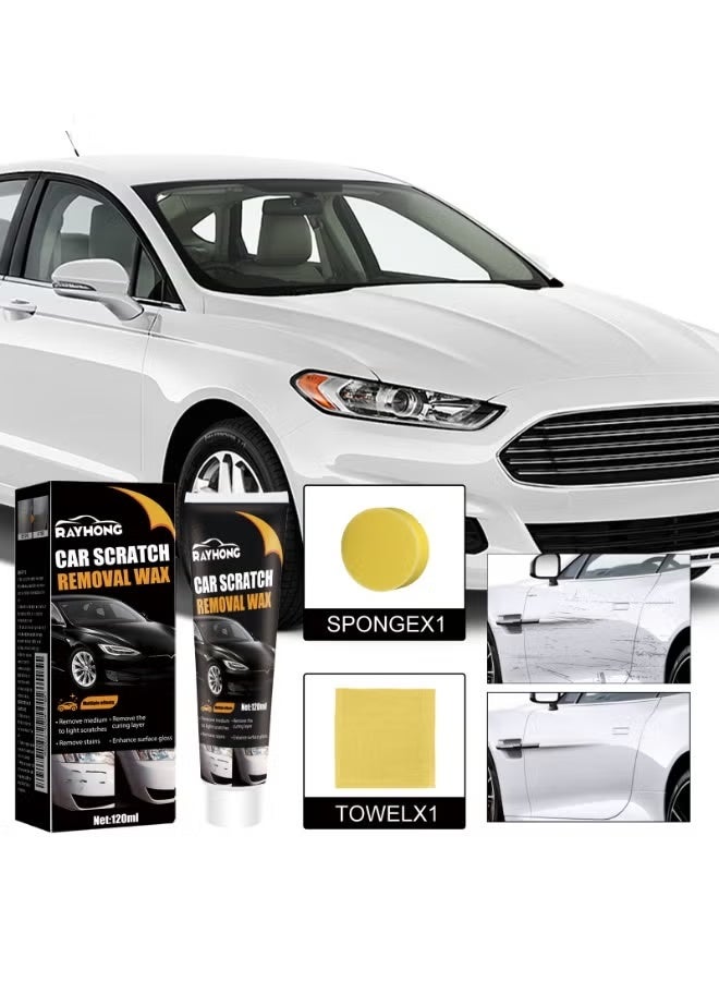 RAYHONG Car Scratch Removal Wax Kit, 120ml Auto Scratch Repair Polish with Sponge and Towel, Paint Restorer for Light to Medium Scratches, Stains and Swirl Marks - Image 2
